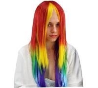 Perruque arc-en-ciel, perruque de cosplay longue et droite, cheveux Rainbow Dash avec queue de cheval 27, 5 Anime Cosplay synthétique lisse