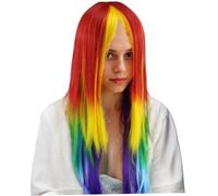 Perruque arc-en-ciel, perruque de cosplay longue et droite, cheveux Rainbow Dash avec queue de cheval 27, 5 Anime Cosplay synthétique lisse