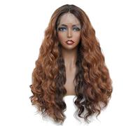 Perruque avant en dentelle synthétique brune ondulée lâche pour femmes noires perruques de cheveux de partie centrale longue utilisation quotidienne naturelle