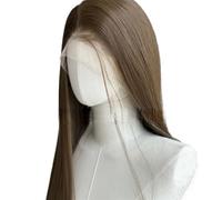 Perruque Avant En Dentelle Synthétique De Coiffure Couches 13x4, Perruques Noires Longues Et Droites Sans Colle Pré-épilées 26 Pouces Brun Foncé Effet naturel et Volumineux(22 inch)