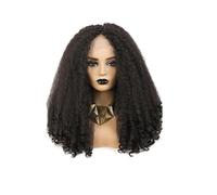 Perruque avant en dentelle synthétique Kinky droit avec des extrémités bouclées longues perruques afro pour les femmes noires perruque de cheveux rebondissants brun foncé