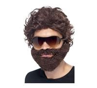 Smiffys Kit d'enterrement de vie de garçon, marron, avec perruque, barbe et lunettes de soleil Halloween, Carnaval