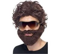 Smiffys Kit d'enterrement de vie de garçon, marron, avec perruque, barbe et lunettes de soleil Halloween, Carnaval
