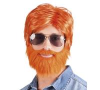Perruque Avec Barbe Et Moustache Rousse Homme, Orange