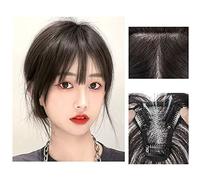 Perruque Avec Frange Bangs Wig Piece Full Real Human Hair Patch Fluffy Augmenter le volume des cheveux Fluffy Cover Cheveux gris Perruque Femme Cheveux Humains(19-(7-9)22CM-black)