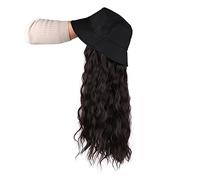 Perruque Avec Frange Chapeau Perruque Casquette de baseball cheveux noirs avec cheveux chapeaux synthétiques avec cheveux attachés casquette noire avec cheveux attachés longs cheveux ondulés for les f