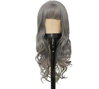 Perruque avec frange for femme, perruques synthétiques longues ondulées d'aspect naturel for costume de fête quotidien, 66 cm Extensions de cheveux(Dark gray)