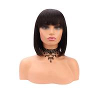 Perruque avec frange - Perruque de rechange légèrement bouclée - Belle et généreuse - Couleur naturelle - Cheveux naturels - Coiffure pelucas de mujer pelo humano (30,5 cm)