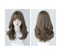 Perruque Avec Frange Perruque ondulée marron naturel for femme, longue perruque ondulée bouclée d'aspect naturel, perruque en fibre synthétique résistante à la chaleur, adaptée aux festivals de musiqu