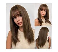 Perruque Avec Frange Perruques droites avec franges Synthetic Moyenne Perruques longues for femmes perruques brunes droites avec frange de fibre résistante à la chaleur Naturel à la recherche d'une so