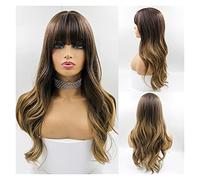 Perruque Avec Frange Perruques synthétiques brunes longues ondulées perruque de cheveux de partie moyenne brune for les femmes perruques de Cosplay de fête quotidienne fibre résistante à la chaleur Pe