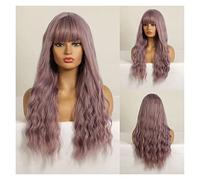 Perruque Avec Frange Perruques synthétiques brunes longues ondulées perruque de cheveux de partie moyenne brune for les femmes perruques de Cosplay de fête quotidienne fibre résistante à la chaleur Pe