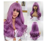 Perruque Avec Frange Perruques synthétiques brunes longues ondulées perruque de cheveux de partie moyenne brune for les femmes perruques de Cosplay de fête quotidienne fibre résistante à la chaleur Pe