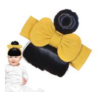 Perruque avec frange pour fille | Perruque avec nœud et frange pour cheveux faciles à porter pour les fêtes de réunion familiale événements