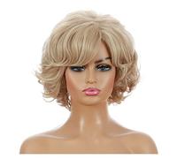 Perruque Avec Frange Wig for Women Synthetic Short Curly Hair with Bangs Natural Light Gold High Temperature Daily Use Wigs Perruque Femme Cheveux Humains