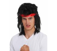 Perruque Bandeau Carnaval Homme Long Nuque Longue 80s Action-Star Kung-Fu Noir