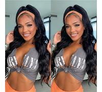 Perruque Bandeau Cheveux Femme Bresilienne Ondulé No Lace Front Headband Wig Perruques De Cheveux Humains Pour Femmes Noire Couleur Naturelle 180% Densité Long Body Wave Human Hair Wig 24 Pouces