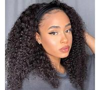 Perruque Bandeau Cheveux Humain Kinky Curly Headband Wig 18 Pouces Demi-Perruque Pour Femme Non Lace Front Wig For Women Perruques De Cheveux Humains Pour Femmes Noire Couleur Naturelle 180% Densité
