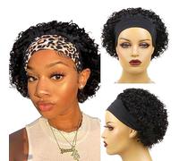 Perruque bandeau courte Perruques de cheveux humains Perruque coupe Pixie de 6 pouces Cheveux humains for femmes noires Mettez et partez Perruque sans colle Perruque bandeau courte bouclée.(Black)