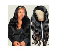 Perruque bandeau de 18 à 24 pouces, cheveux humains ondulés, perruques brésiliennes for femmes, densité de 180%, couleur noire naturelle Quick Weave(24inch)