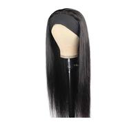 Perruque bandeau en cheveux humains raides sans colle, noir naturel, densité 180(20inch)