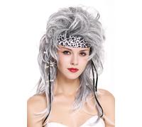 Perruque Bandeau Femme Homme Fou des Cavernes 80er Années Rock Star Gris Noir