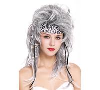 Perruque Bandeau Femme Homme Fou des Cavernes 80er Années Rock Star Gris Noir