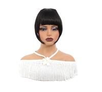 Perruque Bang, Extensions de cheveux synthétiques à clips, faux cheveux naturels, frange émoussée for usage quotidien, accessoires capillaires for femmes,Perruques avec Frange(1B)