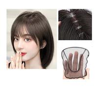Perruque Bangs Wig Piece Full Real Human Hair Patch Fluffy Augmenter le volume des cheveux Fluffy Cover Cheveux gris Perruques quotidiennes(09-(13-12)25CM-black)