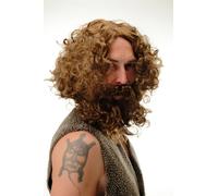 Perruque & Barbe Homme des Cavernes Du Néanderthal Waldschrat Wild Ermite Marron