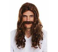 Perruque Barbe Homme Long Ondulées Bouclé Braun Moyen-âge Viking 70er Hippie