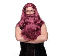 Perruque & Barbe Masculine Viking Bourgogne Barbare Nain Germanique Rouge Long