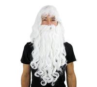 Perruque & Barbe Père Noël Blanc Bouclé Magicien St.Nicolas Carnaval