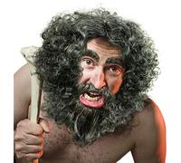 Perruque & barbe + sourcils Homme de la préhistoire | Homme de Neandertal | Homme des bois | Ermite en gris/gris foncé pour le carnaval ou le mardi gras
