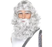 Perruque Barbe Sourcils Longs Gris Pour Hommes Déguisement Fantaisie Zeus