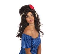 Perruque Beehive D'Amy Winehouse Avec Rose Rouge Accessoire De Costume