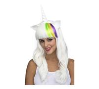 Perruque Blanche De Lincorn Avec Des Oreilles Et Le Corne Multicolore