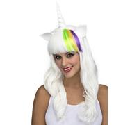 Perruque Blanche De Lincorn Avec Des Oreilles Et Le Corne Multicolore