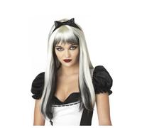 Perruque blanche et noire aux cheveux longs avec mèches adulte - Blanc - Taille unique