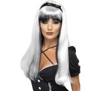 Perruque blanche et noire avec noeud noir femme Taille Unique Blanc G