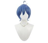 Perruque bleue courte et raide avec frange pour cosplay (bleu)