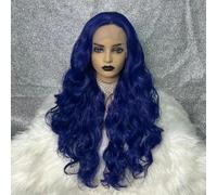 Perruque bleue longue perruque synthétique bouclée perruque sans colle perruque bleu foncé dentelle avant perruque pour femmes perruques Cosplay haute densité-bleu foncé-180%-dentelle avant-26 pouces