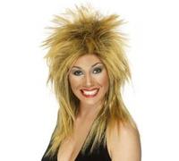 Smiffys Perruque diva du rock, deux couleurs, rousse & noire, nuque longue Halloween