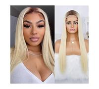 Perruque Blonde 613 longue perruque de dentelle droite avec des racines brunes perruques synthétiques naturelles for les femmes perruque de fibre résistante à la chaleur de la partie moyenne réaliste