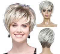 Perruque blonde bouclée, perruques synthétiques courtes et moelleuses, fibre résistante à la chaleur pour femmes blanches, perruque quotidienne en faux cheveux avec frange, aspect naturel-shy01