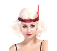 DEGUISE TOI - Perruque blonde charleston femme - Perruque - Bandeau - Plume - Taille Unique - Blond - Accessoires pour déguisement - Cheveux synthétiques - - Carnaval