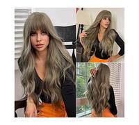 Perruque Blonde Courte Gris Olive Pour Femme, Longue Perruque Ondulée Avec Frange, Perruque En Fibre Synthétique Naturelle Résistante À La Chaleur Pour Femme, Fille, Fête, Cosplay, Perruque Grise Pou
