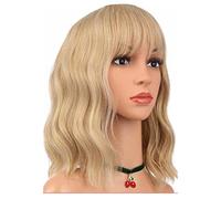 Perruque Blonde Courte Ondul e avec Frange Fausse Perruque Bou en Fibre Synth tique Douce et Respirante pour Femme Id ale pour Usage Quotidien et Sp ciales Or Clair