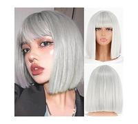 Perruque Blonde Courte Perruque De Cheveux Brésiliens Raides Pour Femmes Cheveux Humains Vin Rouge Perruques Résistantes À La Chaleur Perruques Grises Pour Femmes (2 14 Pouces)