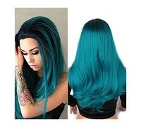 Perruque Blonde Courte Pour Femme - Droite Avec Légèrement Bouclés Sous De Faux Cheveux Naturels - Longue Perruque De Cosplay Bon Marché - Perruque Grise Pour Femme (Vert Foncé Ombré)